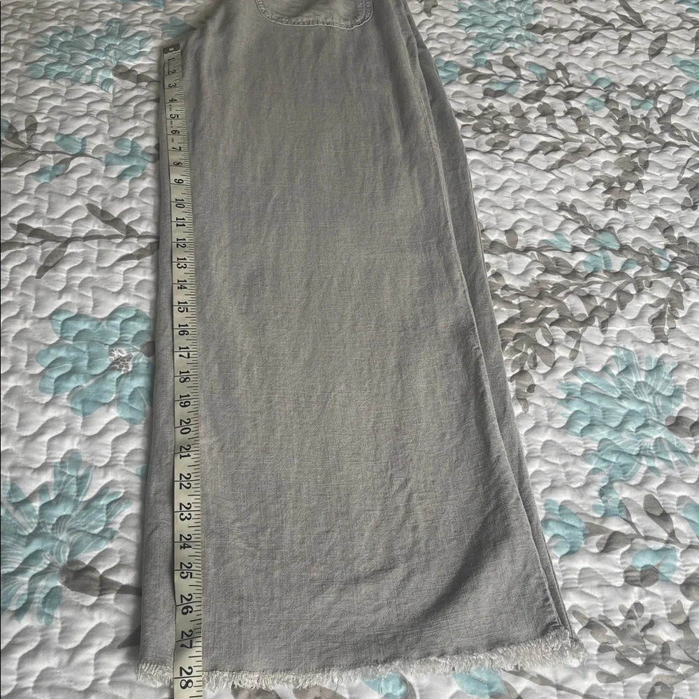H&M Divided Light Gray Linen Blend Frayed-Hem Wide Leg Pants Back Pockets Size 6